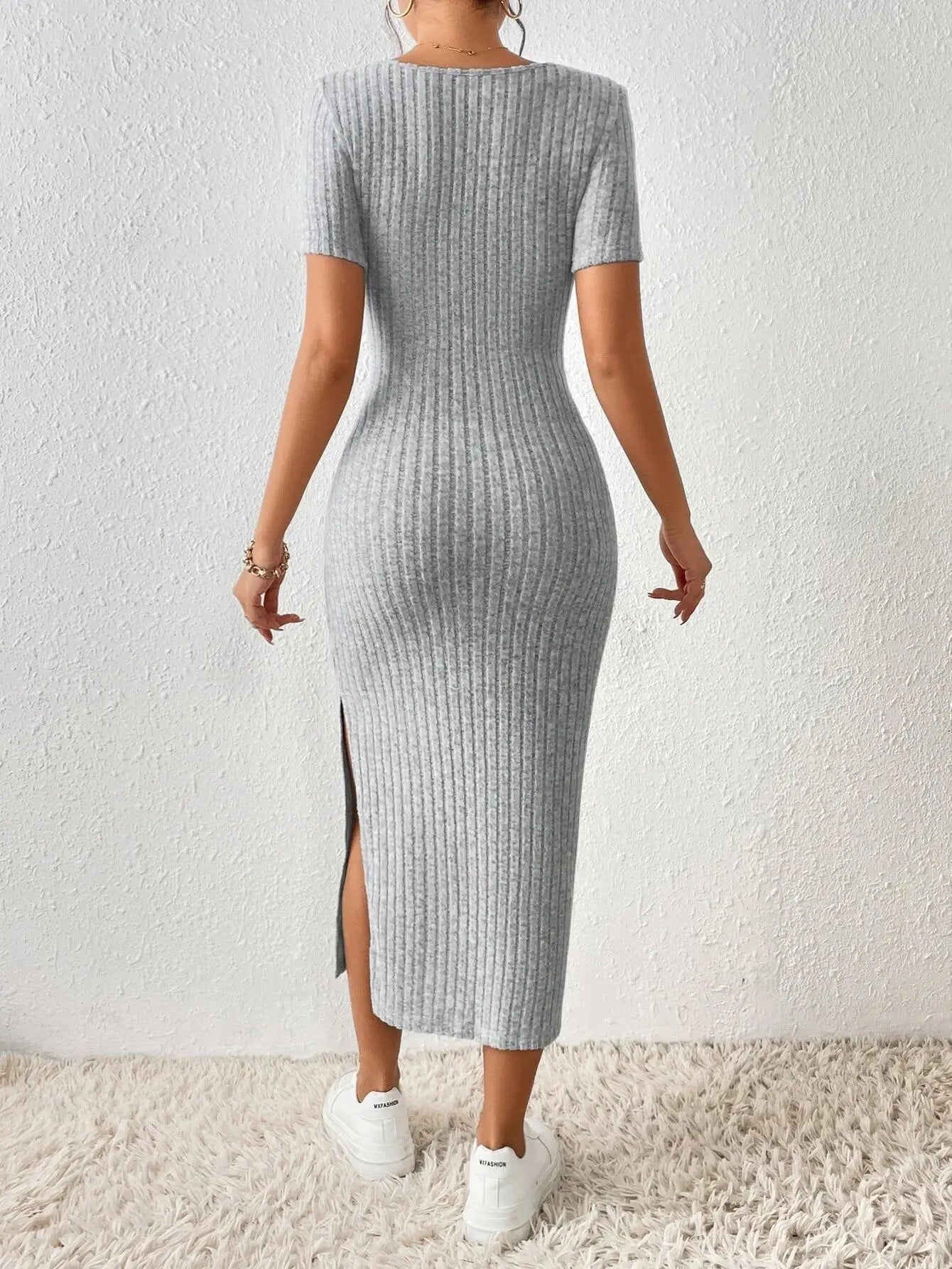 Rib Knit Maternity Casual Dress Square Neck Pregnant Clothes For Women's Fashion Split Side Pregnancy Wear Clothing Slim Dresses