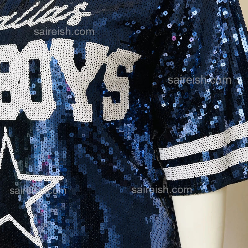 2023 New Cowboy Football Game Female Tops Sequin Women Jersey Dress