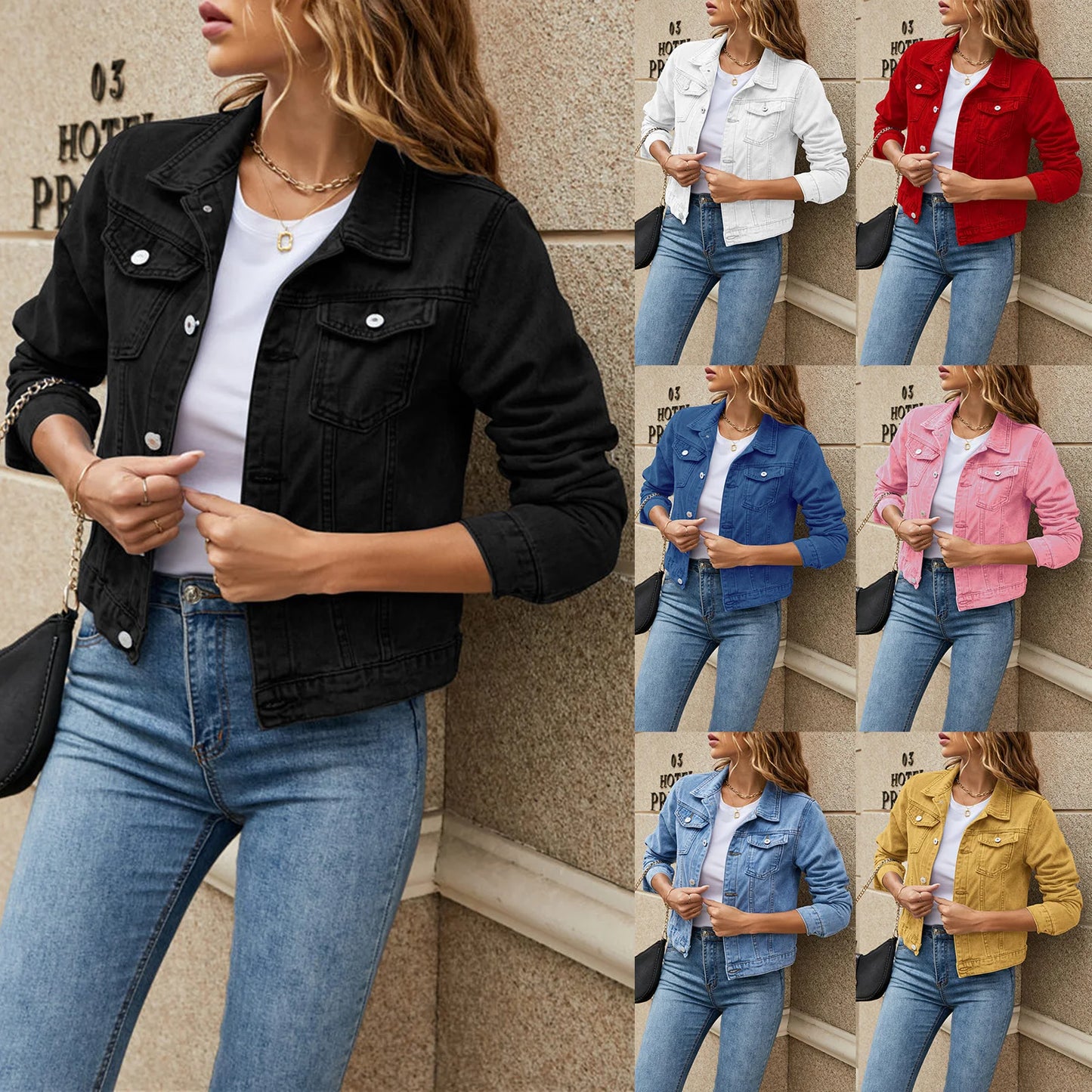 Women's Denim Jackets Fashion Female Casual Long Sleeve Lapel Solid Button Down Chest Pocket Slim Jean Jacket Fall Winter Coat