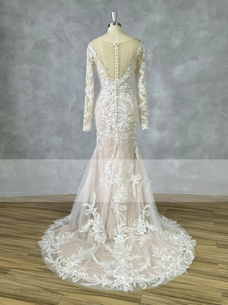 Luxury Crystal Wedding Dress Mermaid For Women Beading Sweetheart Lace Applique Sheer Illusion Long Bridal Gown Court Train 2023